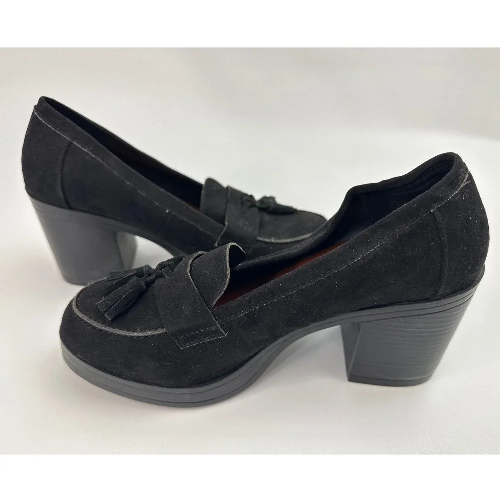MIA Black Suede Tassel Loafer Block Heel Pumps Women's Size‎ 7.5M Shoes